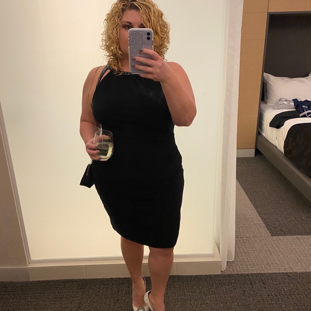 Little black dress with sparkles up top!